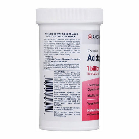 American Health, Daily Chewable Tablet Acidophilus Live Cultures Strawberry, (1 Billion), Natural Strawberry 60 Tabs