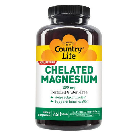 Country Life, Chelated Magnesium, 250mg, 240 Tabs