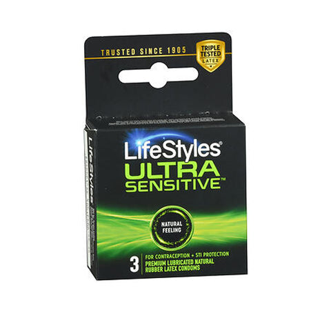 Lifestyles, Ultra Sensitive Lubricated Latex Condoms, 3 Count