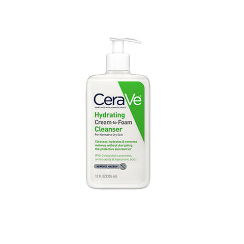 Cerave, Hydrating Cream-To-Foam Cleanser For Normal To Dry Skin, 12 Oz