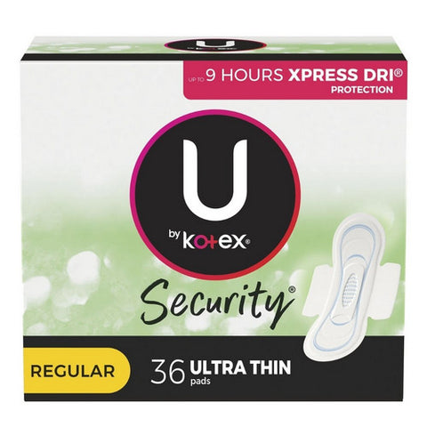 Kimberly Clark, Feminine Pad U by Kotex Security Ultra Thin with Wings Regular Absorbency, Pack Of 36
