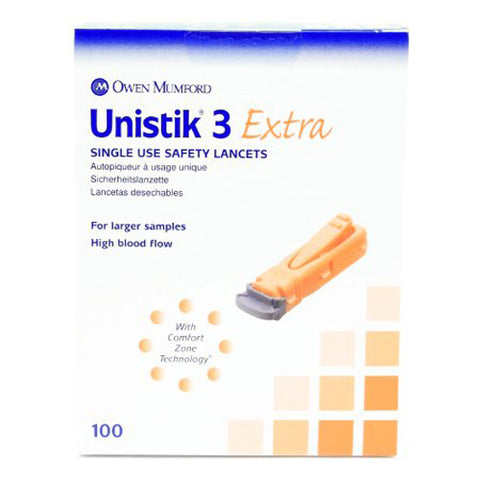 Unistik, 3 Extra Safety Lancet, Box Of 100