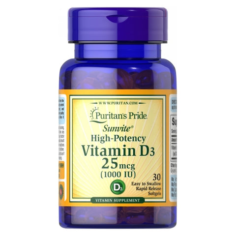 Puritan's Pride, Vitamin D3 25 mcg (1000 IU) Trial Size, 30 Rapid Release Softgels
