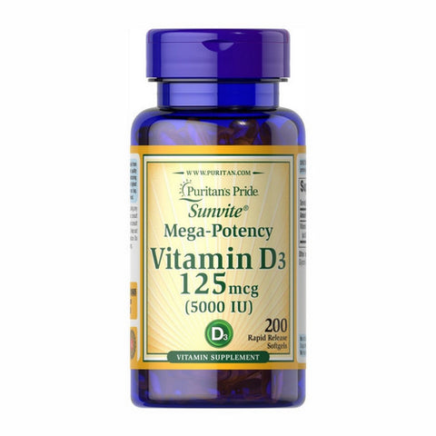 Puritan's Pride, Vitamin D3 125 mcg (5000 IU), 200 Softgels