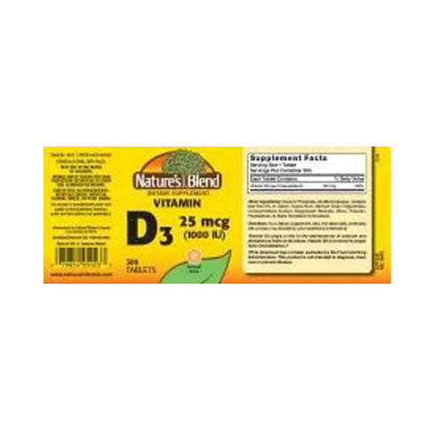 Nature's Blend, Vitamin D3, 25mcg (1000IU), 300 Tabs