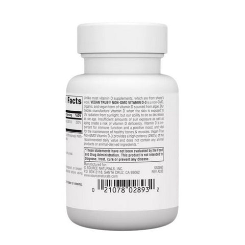 Source Naturals, Vegan True Non-GMO Vitamin D-3, 2,000 IU, 30 VegCaps