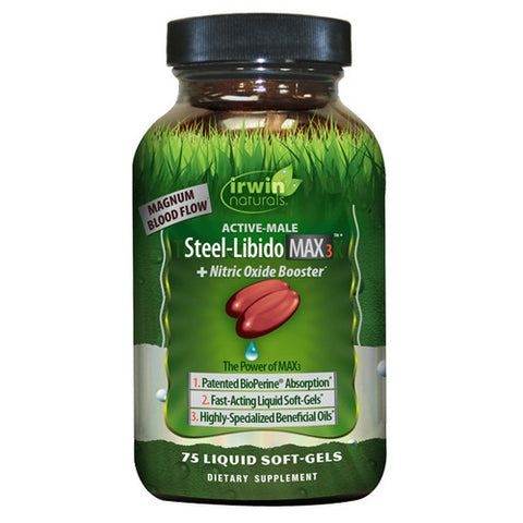 Irwin Naturals, Steel Libido Max3 + Nitric Oxide Booster, 75 Softgels
