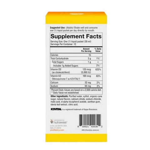 Youtheory, Vitamin K2 and D3 Liquid Packets, 12 Oz