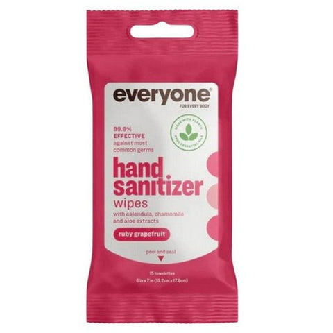 Everyone, Ruby Grapefruit Hand Sanitizer Wipes, 15 Count