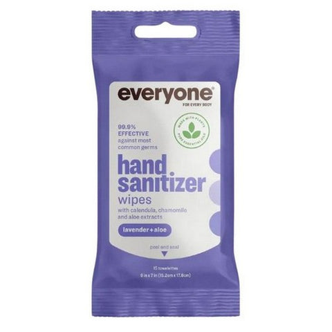Everyone, Hand Sanitizer Lavender Plus Aloe Wipes, 15 Count