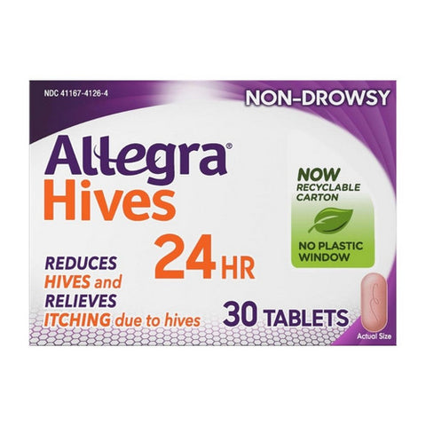 Allegra, Hives Fexofenadine HCL Tablets, 180 Mg, 30 Tabs