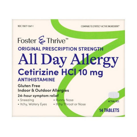 Foster And Thrive, Original Prescription Strength All Day Allergy Cetirizine Hcl, 10 Mg, 14 Tabs