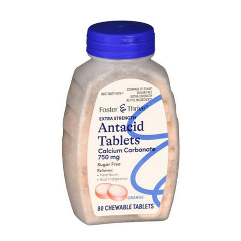  Extra Strength Antacid Calcium Carbonate Chewable Tablets Orange 80 Tabs by Foster And Thrive
