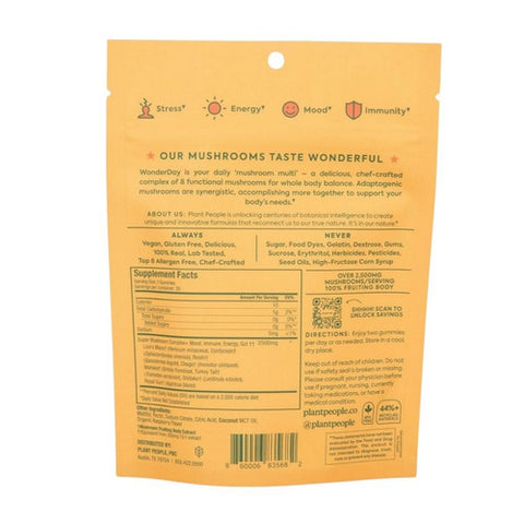 Plant People, WonderDay Mushroom Gummies Wild Raspberry, 60 Gummies