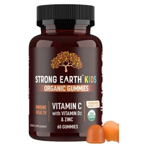 Yum-V's, Strong Earth Organic Gummies Vitamin C with Vitamin D3 And Zinc, 60 Gummies