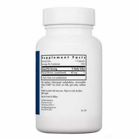 Nutricology/ Allergy Research Group, Thyroid Natural Glandular, 100 Veg Caps