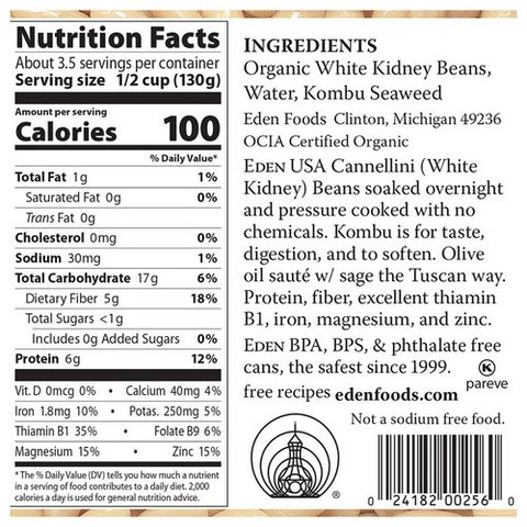 Eden Foods, Organic Cannellini White Kidney Beans, 15 Oz (Case Of 12)