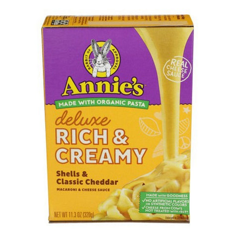 Annie's Homegrown, Deluxe Rich And Creamy Shells And Classic Cheddar Macaroni Cheese Sauce, 11.3 Oz (Case Of 12)
