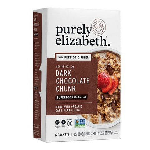 Purely Elizabeth, Superfood Oatmeal Dark Chocolate Chunk Multipack With Prebiotic Fiber, 9.12 Oz (Case Of 6)