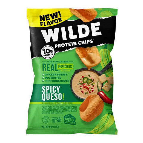 Wilde Snacks, Spicy Queso Chicken Potein Chips, 4 Oz (Case Of 12)
