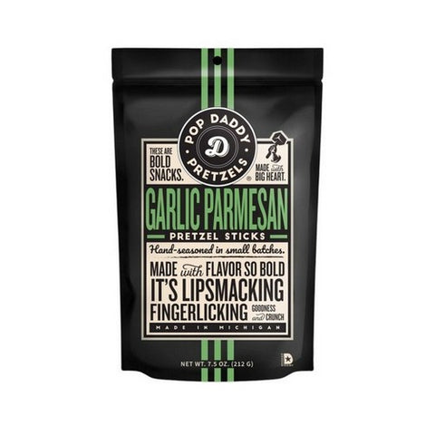 Pop Daddy Snacks, Garlic Parmesan Pretzels, 7.5 Oz(Case Of 12)