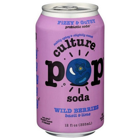 Culture Pop, Probiotic Soda Wild Berries Basil And Lime, 12 Oz(Case Of 12)