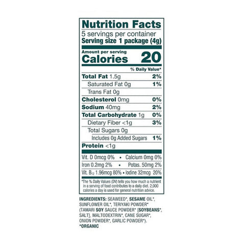 Gimme, Organic Teriyaki Roasted Seaweed Snacks, 0.7 Oz