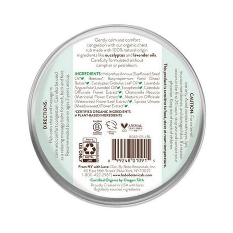Babo Botanicals, Eucalyptus Remedy Organic Soothing Chest Rub, 2 Oz(Case Of 6)