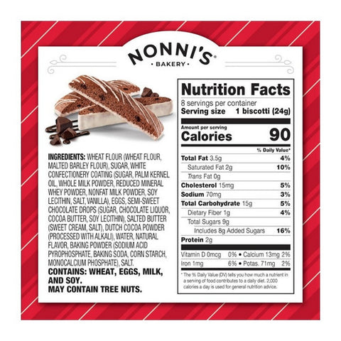 Nonnis, Dark Chocolate Peppermint Italian Biscotti Cookies, 6.88 Oz (Case Of 6)