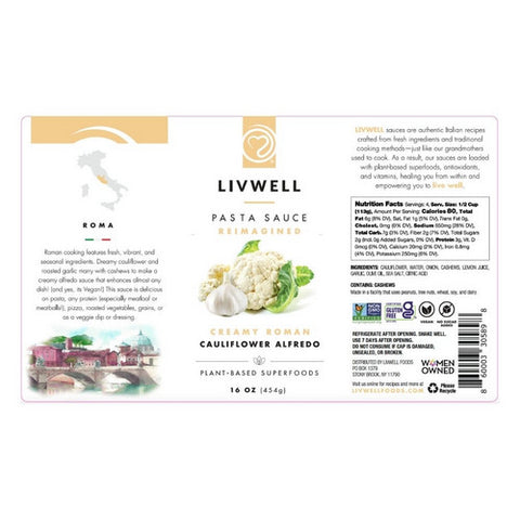Livwell Foods, Roman Cauliflower Alfredo Sauce, 16 Oz (Case Of 6)