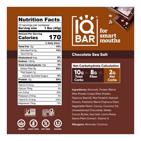 IQ Bar, Chocolate Sea Salt Bar, 1.6 Oz(Case Of 12)