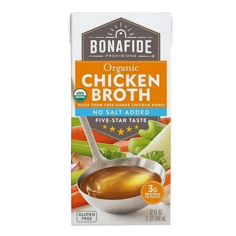 Bonafide Provisions, Organic No Salt Added Chicken Broth, 32 Oz(Case Of 6)