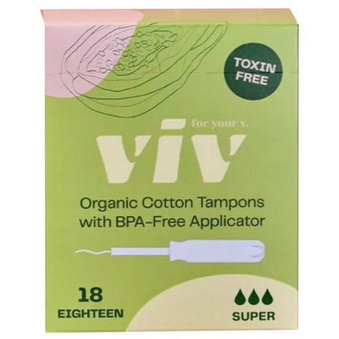 Viv For Your V, Organic Super Cotton Tampons, 18 Count