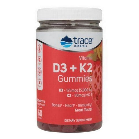 Trace Minerals, Vitamin D3 + K2 Gummies, Strawberry Flavor 60 Count