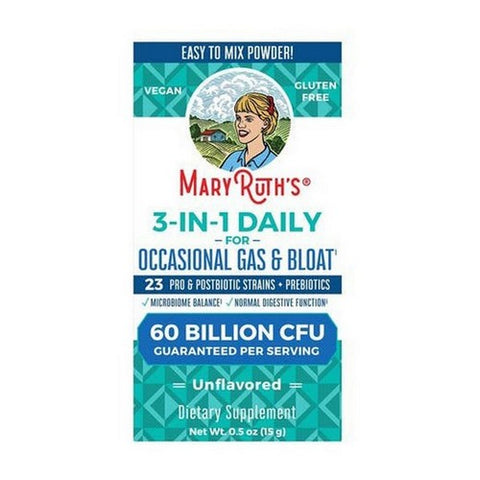 MaryRuth's, 3-in-1 Daily Gas & Bloat Powder Unflavored, 0.5 oz