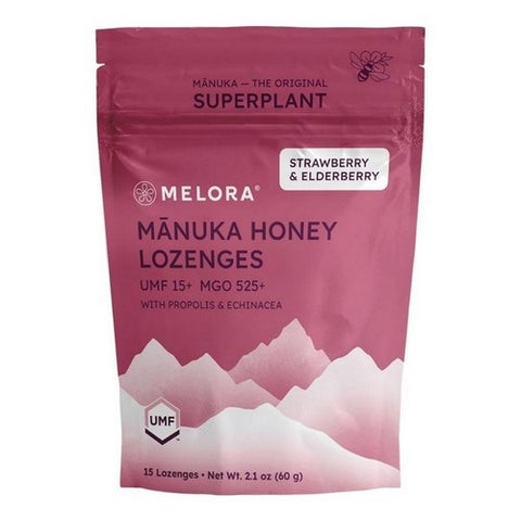 Melora, Manuka Honey Lozenges Strawberry And Elderberry, 2.1 Oz