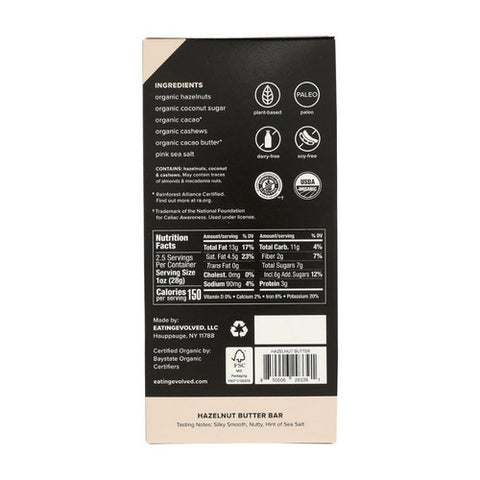 Evolved, Organic Hazelnut Butter Filled Milk Chocolate Bar, 2.5 Oz (Case of 8)