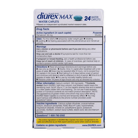 Diurex, Max Water Pills Aquagel, 24 Capsules