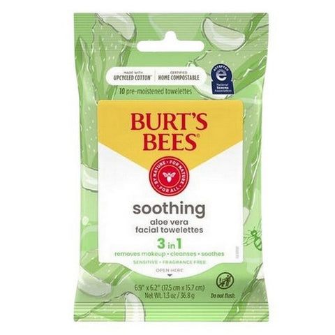 Burts Bees, Sensitive Facial Cleansing Towelettes With Cotton Extract, 10 Count