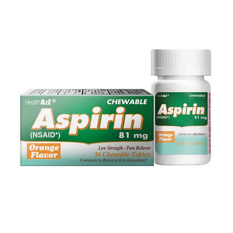 Aspirin Low Strength Pain Relief Orange Flavor 36 Tablets by Health A2Z