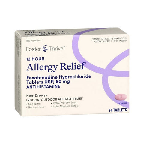 Foster And Thrive, 12 Hour Allergy Relief Fexofenadine Hcl, 60 Mg, 24 Tabs