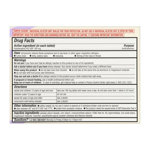 Foster And Thrive, Allergy Relief Fexofenadine Hcl, 180 Mg, 15 Tabs