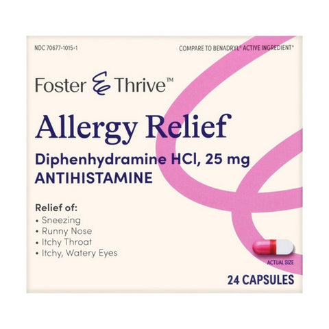 Foster And Thrive, Allergy Relief Diphenhydramine Hcl, 25 Mg, 24 Caps