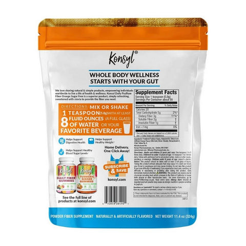 Konsyl, Daily Psyllium Fiber Supplement Powder Orange Sugar Free, 324 Grams