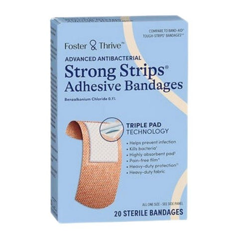 Foster And Thrive, Advanced Antibacterial Strong Strips Adhesive Bandages, 20 Count