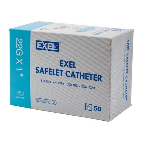 Exel, Disposable Safelet IV Catheters 22G X 1, 50 Count
