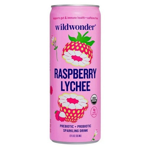 Wildwonder, Raspberry Lychee Prebiotic Plus Probiotic Sparkling Drink, 12 Oz (Case Of 12)