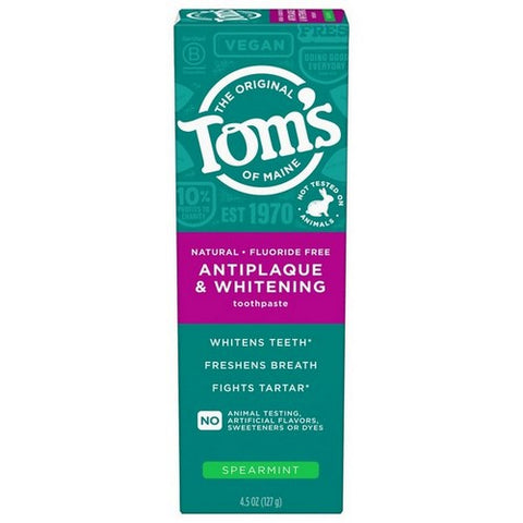 Tom's Of Maine, Antiplaque And Whitening Fluoride Free Toothpaste Spearmint, 4.5 Oz (Case Of 6)