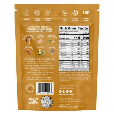 Pan's Mushroom Jerky, Curry Mushroom Jerky, 2.2 Oz (Case Of 6)