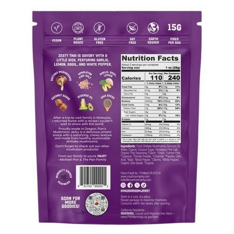 Pan's Mushroom Jerky, Mushroom Jerky Zesty Thai, 2.2 Oz (Case Of 6)